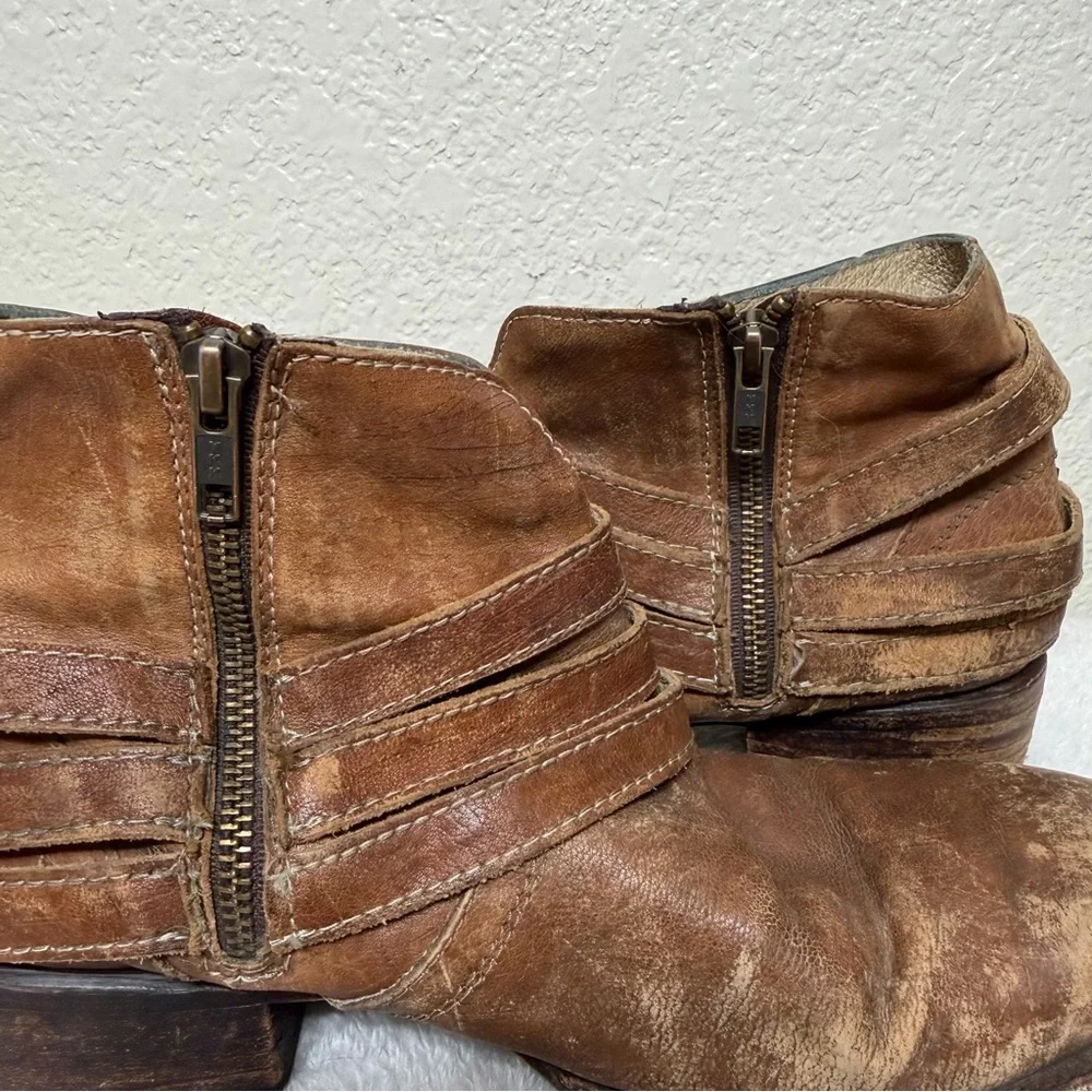 Freebird By Steven Watts Brown Distressed Leather Ankle Boots Size 9